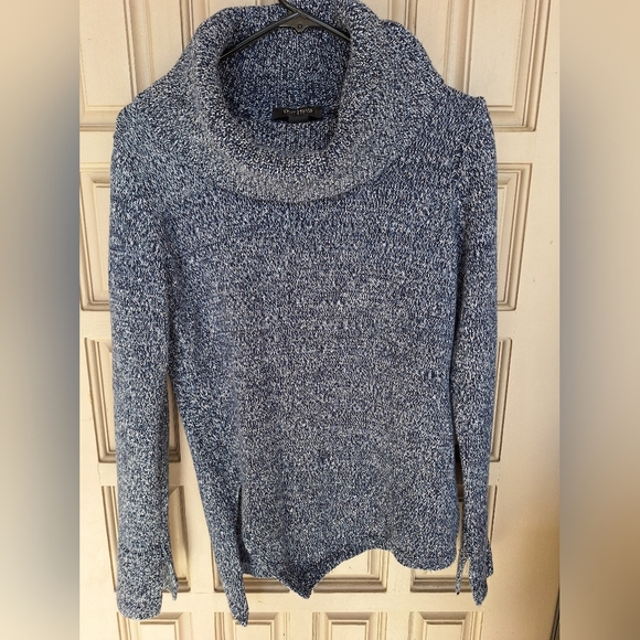 White House Black Market SzS Blue Knit Cowl Neck Sweater Long Sleeves Slit Hem - Picture 1 of 11